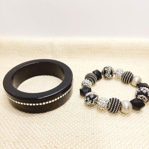 Set of Black/ Silver Diamond Rhinestone bracelets.